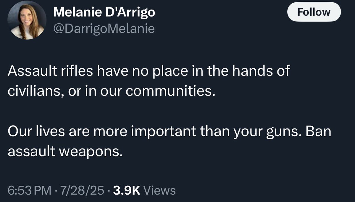 Ban retarded people that think we will ever give up our guns.

.<a href="/DarrigoMelanie/">Melanie D'Arrigo</a>