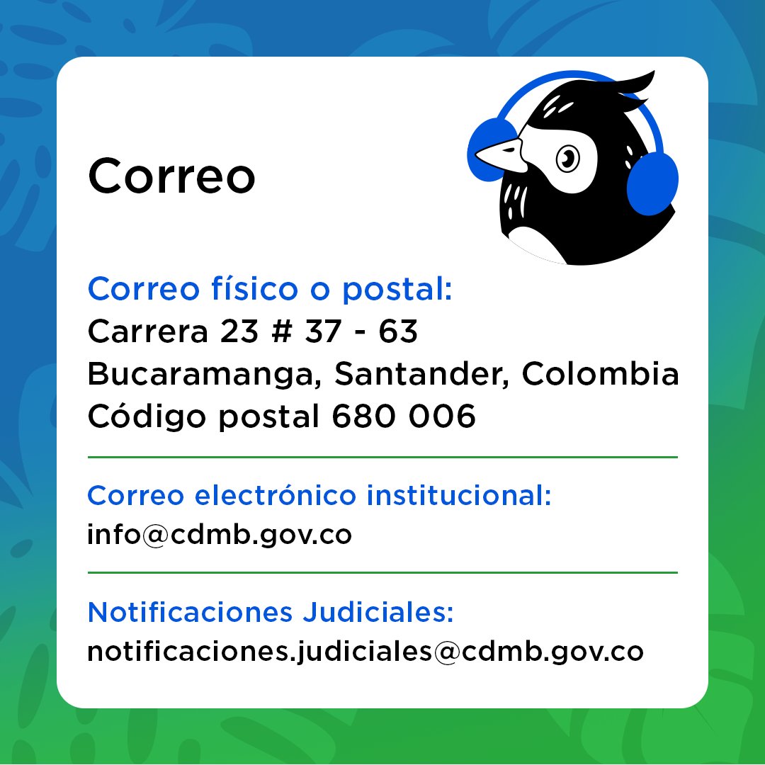 ¡La #CDMB más cerca de ti!😀
Conoce nuestros canales oficiales de atención. 📱📧