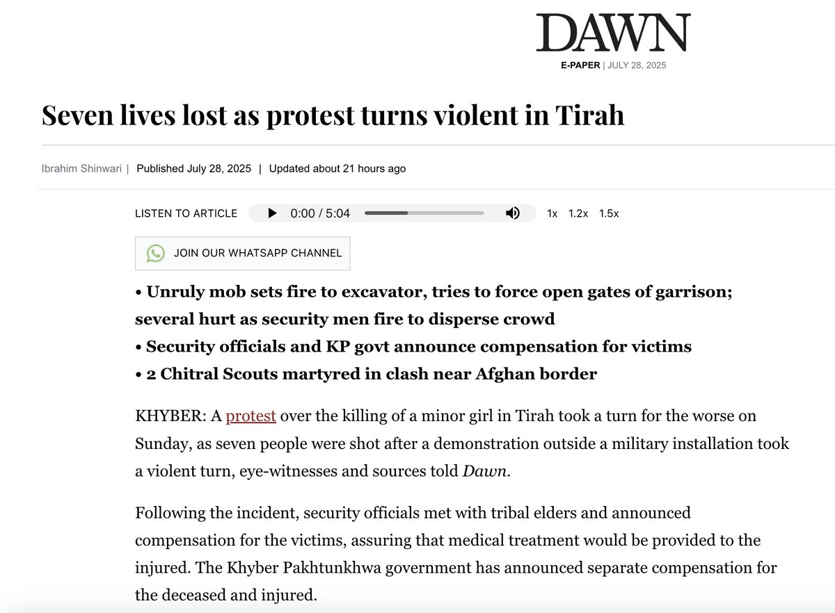 🟢 The people of Pakistan continue to pay a devastating price in a garrison state.

A child killed by a mortar shell - no one knows where it came from. When mourners gathered in grief, they were met with bullets by the security forces. At least 6 killed, 17 injured acc to