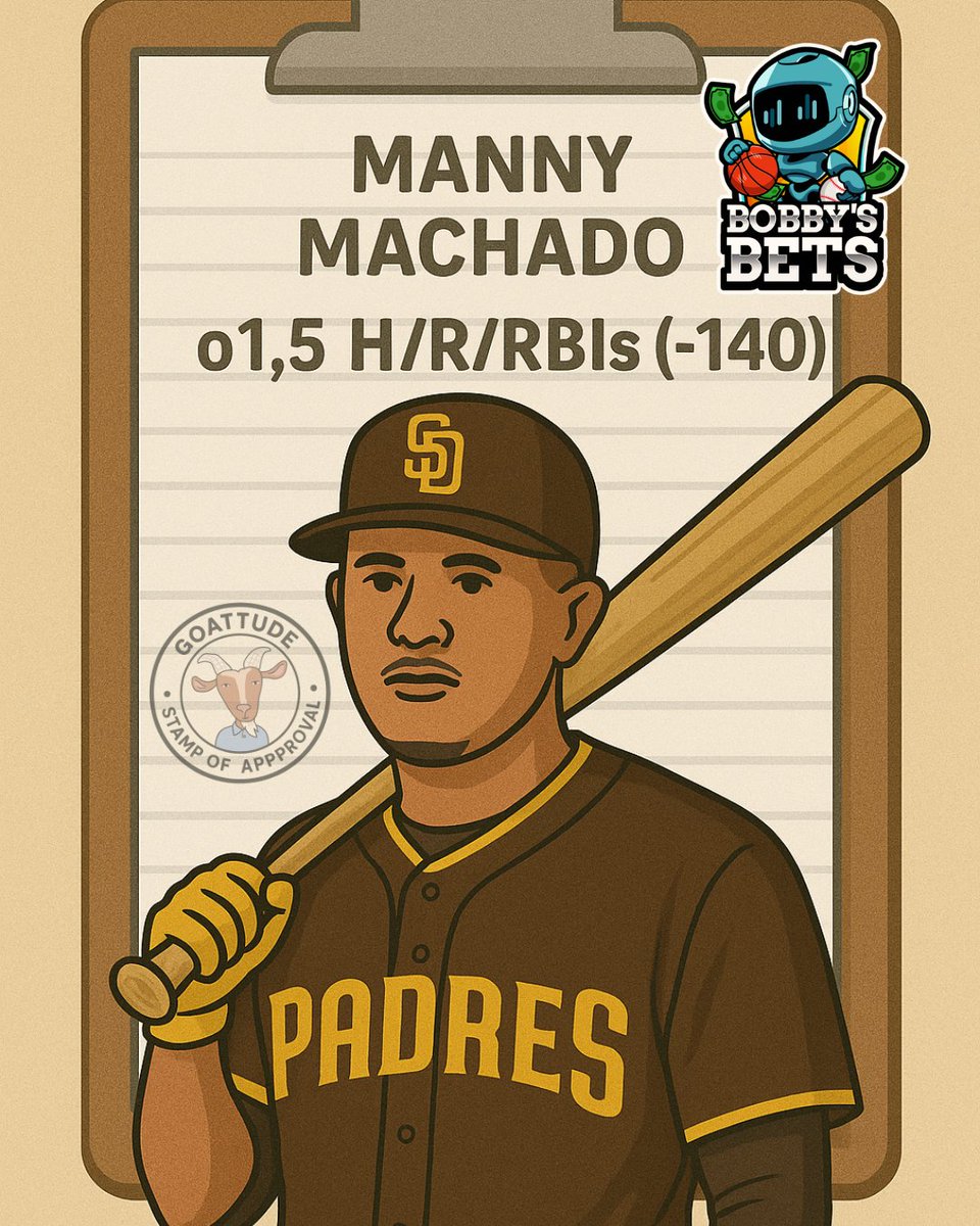 BobbyBetBot's tweet image. ๐จ FREE PLAY ALERT ๐จ
This play is brought to you by goattude and the community based on the batter H/R/RBIs chart!
Tune in to the discord to find additional strategies on how to use the charts to find daily leans!
Manny Machado Over 1.5 Hits + Runs + RBIs (-140)
Weโreโฆ