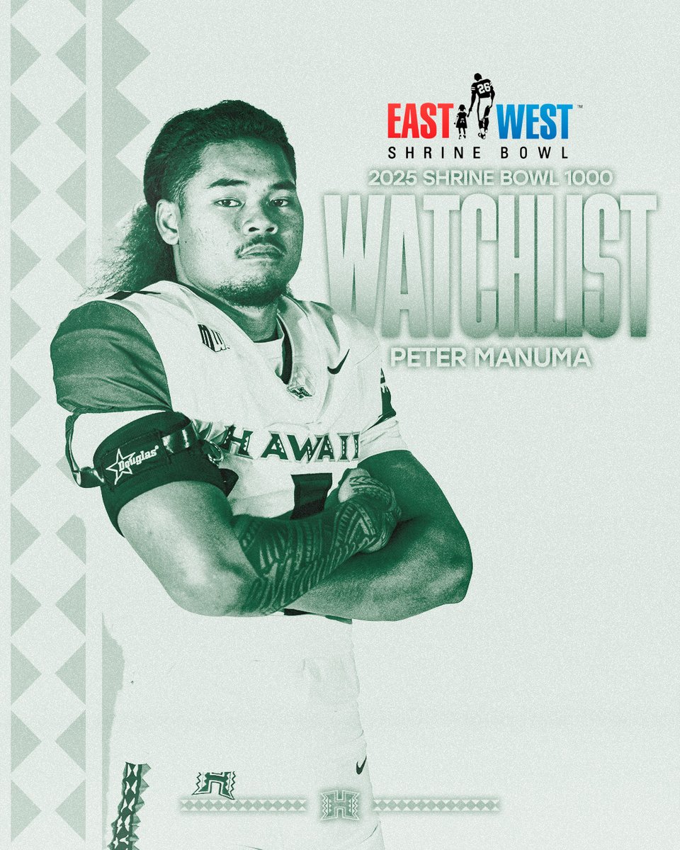 Hawaii Football (@hawaiifootball) on Twitter photo Senior SZN loading... ⏳
Peter Manuma earns a spot on the <a href="/ShrineBowl/">East-West Shrine Bowl</a> 1000 Watch List.
<a href="/maanuma6/">Peter Manuma 🇦🇸</a> x #BRADDAHHOOD Senior SZN loading... ⏳
Peter Manuma earns a spot on the <a href="/ShrineBowl/">East-West Shrine Bowl</a> 1000 Watch List.
<a href="/maanuma6/">Peter Manuma 🇦🇸</a> x #BRADDAHHOOD