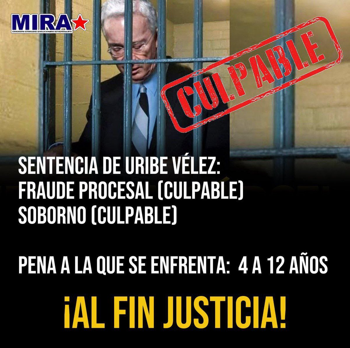 ¡Por fin un pequeño rayo de luz en la justicia colombiana! Álvaro Uribe declarado culpable por soborno a testigos y fraude procesal. Ojalá esto marque el fin de la impunidad y el inicio de la verdadera rendición de cuentas de los narcoparacos que por tantos años gobernaron a