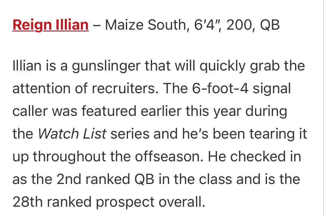 Reign Illian 2027 QB (@reignillian) on Twitter photo Thanks for ranking me 2nd in KS <a href="/PrepRedzone/">Prep Redzone ๐</a> but Iโll be coming for 1st this season. Thanks for ranking me 2nd in KS <a href="/PrepRedzone/">Prep Redzone ๐</a> but Iโll be coming for 1st this season.