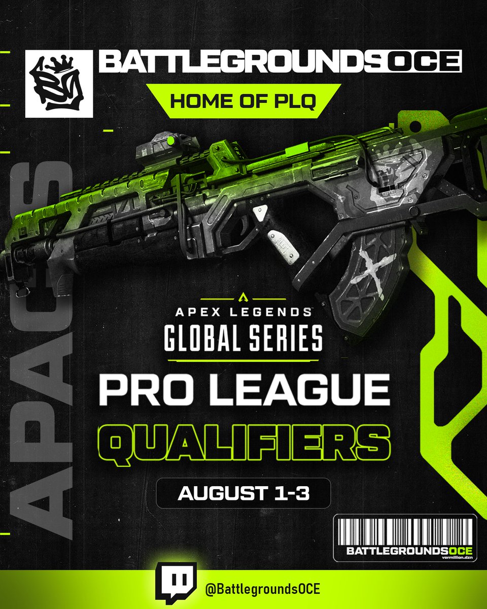 BattlegroundsOCE (@battlegroundoce) on Twitter photo 🔥 PLQ Weekend is almost here! 🔥
August 1-3rd, <a href="/PlayApexEsports/">Apex Legends Esports</a> Battlegrounds is the home of Tier 2 Apex in APAC South. If you want to see the next wave of talent, this is where the action's at!
Don’t miss out.
PLQ is going to be 🔥!
#ApexLegends #ALGS #PLQ #APACSouth 🔥 PLQ Weekend is almost here! 🔥
August 1-3rd, <a href="/PlayApexEsports/">Apex Legends Esports</a> Battlegrounds is the home of Tier 2 Apex in APAC South. If you want to see the next wave of talent, this is where the action's at!
Don’t miss out.
PLQ is going to be 🔥!
#ApexLegends #ALGS #PLQ #APACSouth