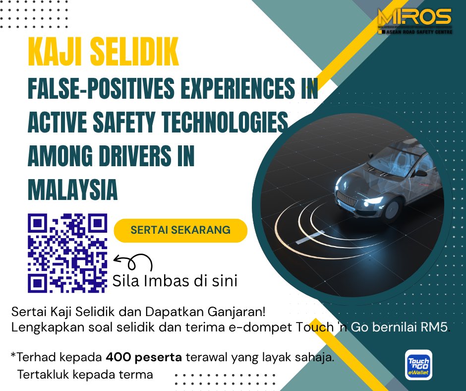 🚗 Pernah alami sistem keselamatan kereta yang memberi amaran palsu?
Kami ingin dengar pengalaman anda!

🎁 400 peserta terawal yang layak akan menerima kredit RM5 Touch ‘n Go!

📅 Tarikh tutup: 30 Sept 2025

👉 forms.office.com/r/NsWPrrRSqn