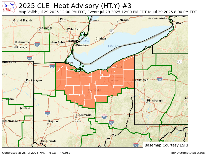 iembot_cle's tweet image. CLE continues Heat Advisory valid at Jul 29, 12:00 PM EDT till Jul 29, 8:00 PM EDT mesonet.agron.iastate.edu/vtec/f/2025-O-…