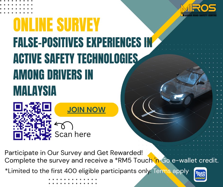 🚗 Ever experienced a false alarm from your car's safety tech?
We want to hear from you!

🎁 First 400 eligible respondents get RM5 Touch ‘n Go credit!

📅 Closing: 30 Sept 2025

👉 forms.office.com/r/NsWPrrRSqn