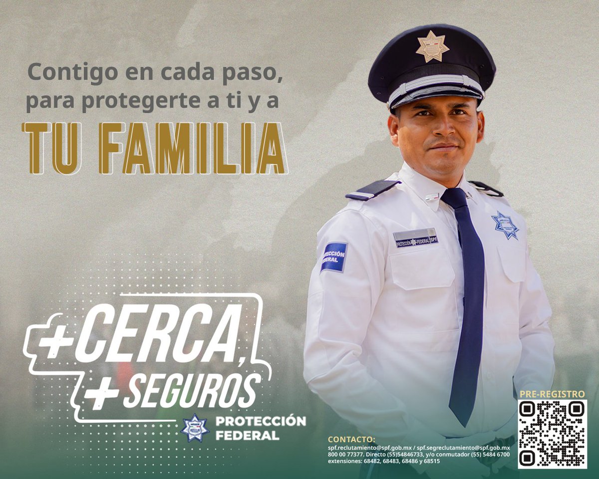 🚨🚔Reforzamos el compromiso con la gente, los valores y la protección. 👮🏽‍♀️👮🏽‍♂️
#ProtectoresDeLaNación #MásCercaMásSeguros
👉 spf.gob.mx/convocatoria/ 👈