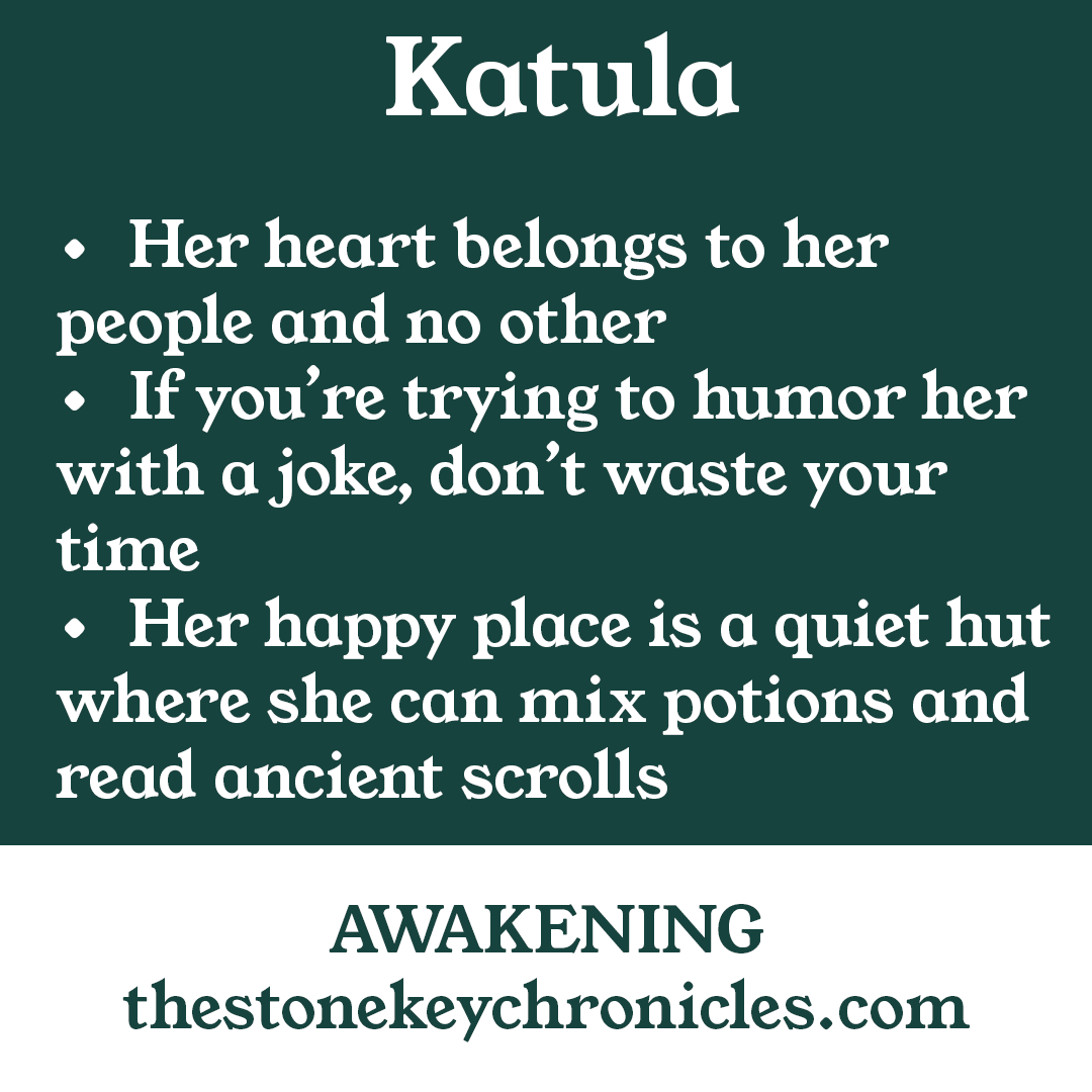 StoneKeySeries's tweet image. Katula Min takes life seriously (sometimes to a fault), can see in the dark, and enjoys experimenting with volatile Elements. #tskctuesday #tskc #tskcawakening #awakening #epicfantasy #epicfantasyseries #epicfantasynovel #indieauthor #fantasybooks #fantasyreader #bookstagram