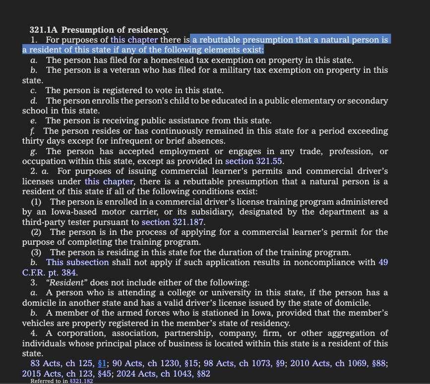 1_Stupid_Fuck's tweet image. Damn. Iowa is crystal clear in their Motor Vehicles and Law of the Road section 321.1A 👀