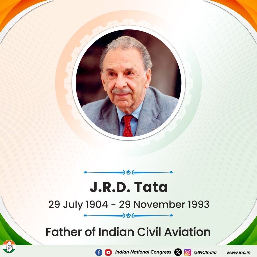 INCJharkhand_'s tweet image. Remembering J. R. D. Tata, the founder of Air India, a visionary industrialist, and the first Indian to become a licensed pilot.

His pioneering spirit and commitment to excellence continue to inspire us in building a stronger, self-reliant India.