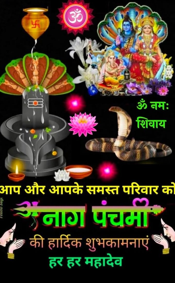 *तभी तक पूछे जाओगे जब तक काम आओगे...*
*दिया जलते ही तीली बुझा दी जाती है..

*ध्याये नित्यं महेशं रजतगिरिनिभं चारूचंद्रां वतंसं।
रत्नाकल्पोज्ज्वलांगं परशुमृगवराभीतिहस्तं प्रसन्नम।।
पद्मासीनं समंतात् स्तुततममरगणैर्व्याघ्रकृत्तिं वसानं।
हर हर महादेव--
नाग पंचमी की शुभकामनायें -
🚩