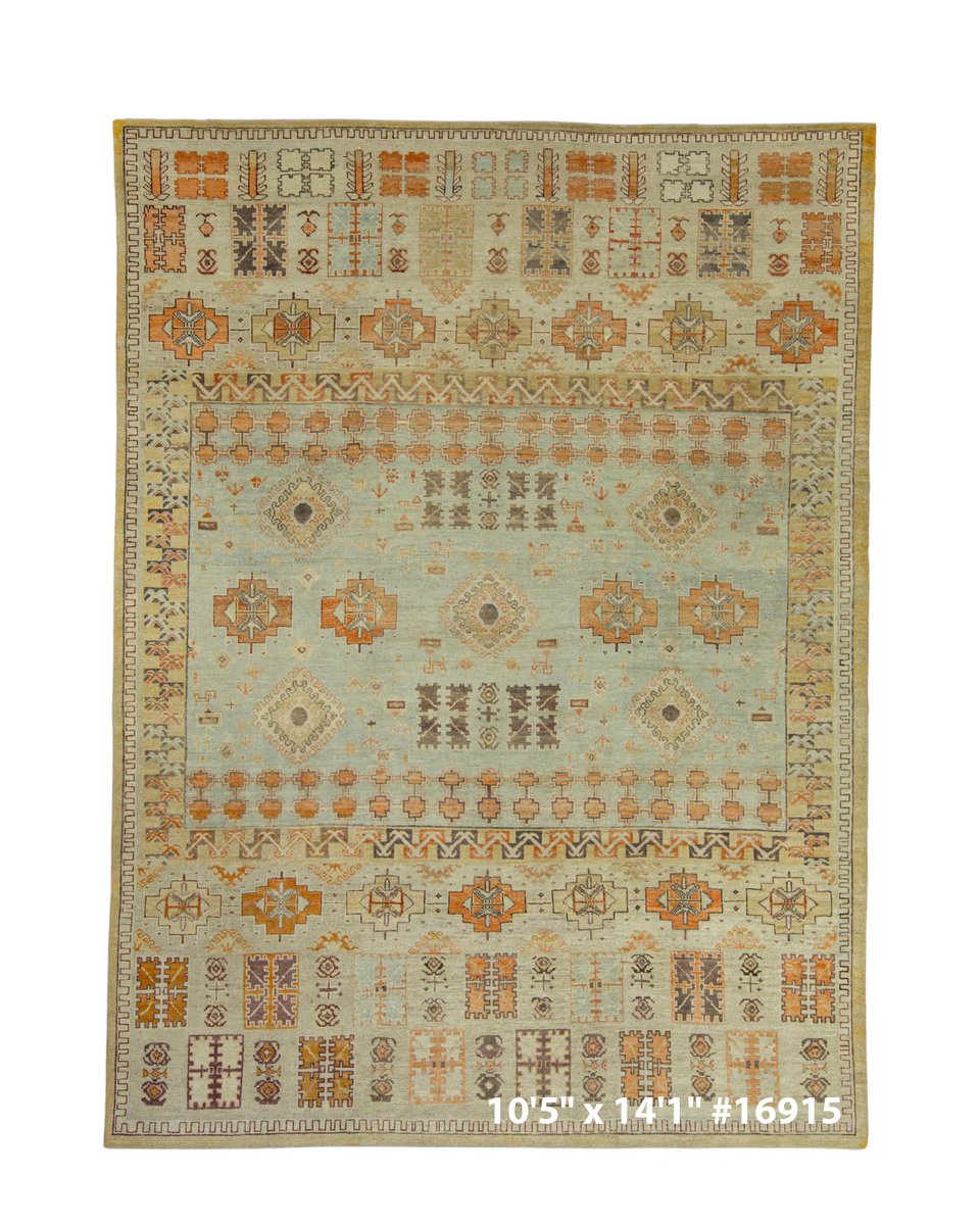 turkishrugco's tweet image. Geometric charm in rust and sky blue—bold yet balanced. This 10'5" x 14'1" Turkish Oushak brings character to any room. #GoldCoastChicago #ChicagoDesigners #NorthShoreDesign #ChicagoLuxuryHomese #OushakRug #LakeviewDesign #ChicagoStyleInteriors #ChicagoHomeDecor #OrientalRugs