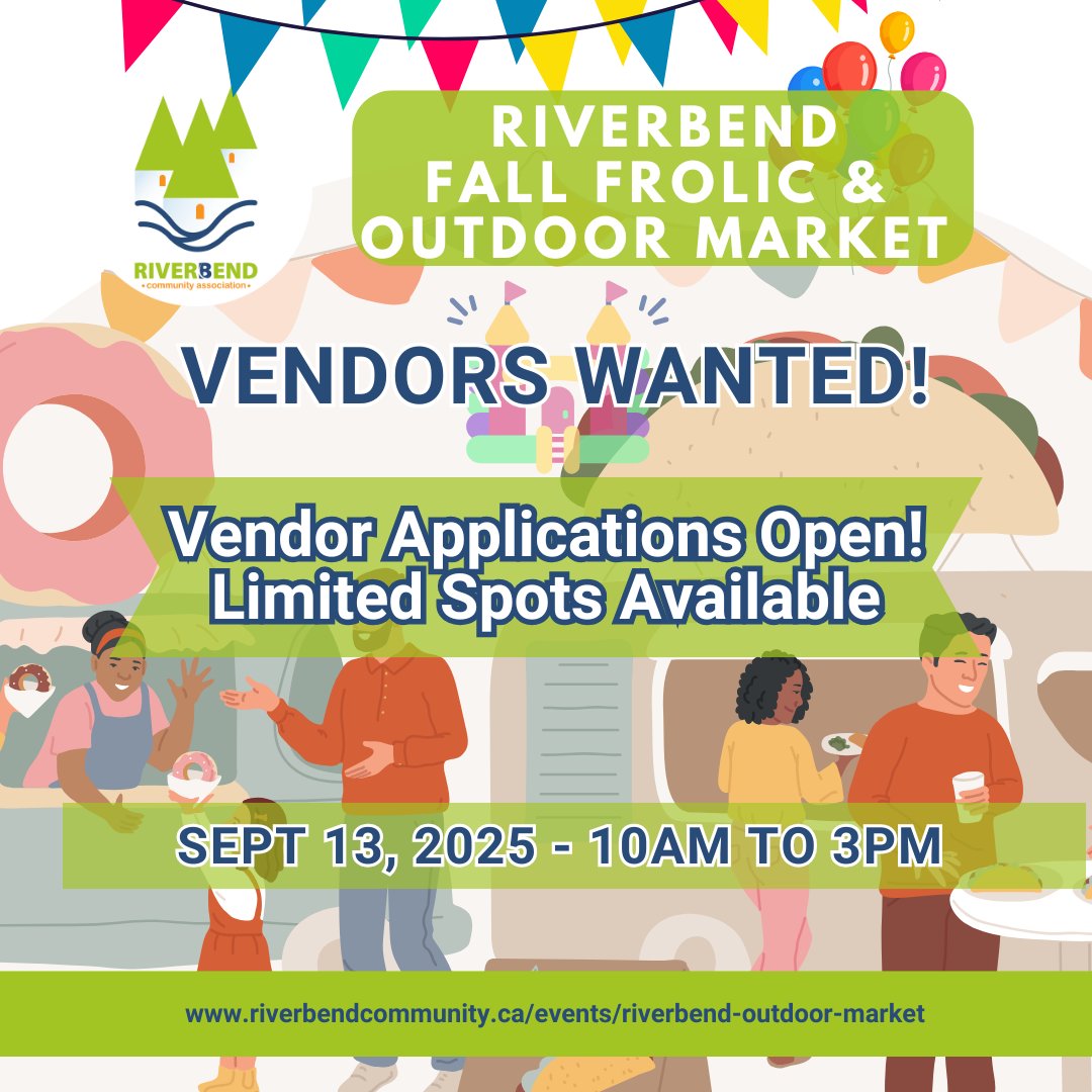 We have limited vendor spots for our rescheduled Outdoor Market, on Sept 13, 2025, from 10 to 3. This is a unique opportunity to promote your business to the residents of the Riverbend community and beyond. Link below!
riverbendcommunity.ca/events/riverbe…
#riverbendyyc
