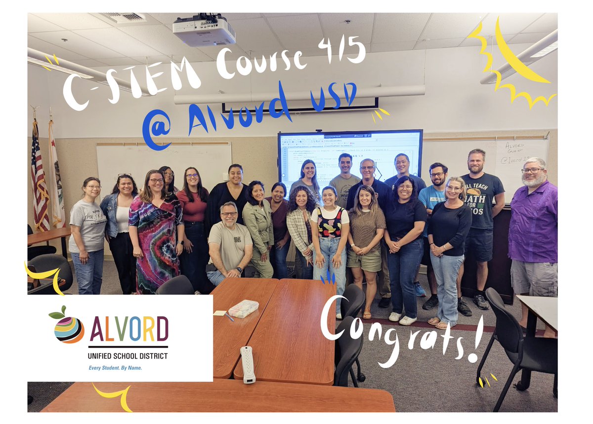 ucdcstem's tweet image. Congrats to the 24 teachers who completed C-STEM Course 5 at Alvord USD last week and the 29 teachers who completed Course 4 a week prior! It&apos;s a proud achievement to meet the requirements of the C-STEM and UCR Extension CS Supplementary Teaching Credential Authorization Program.