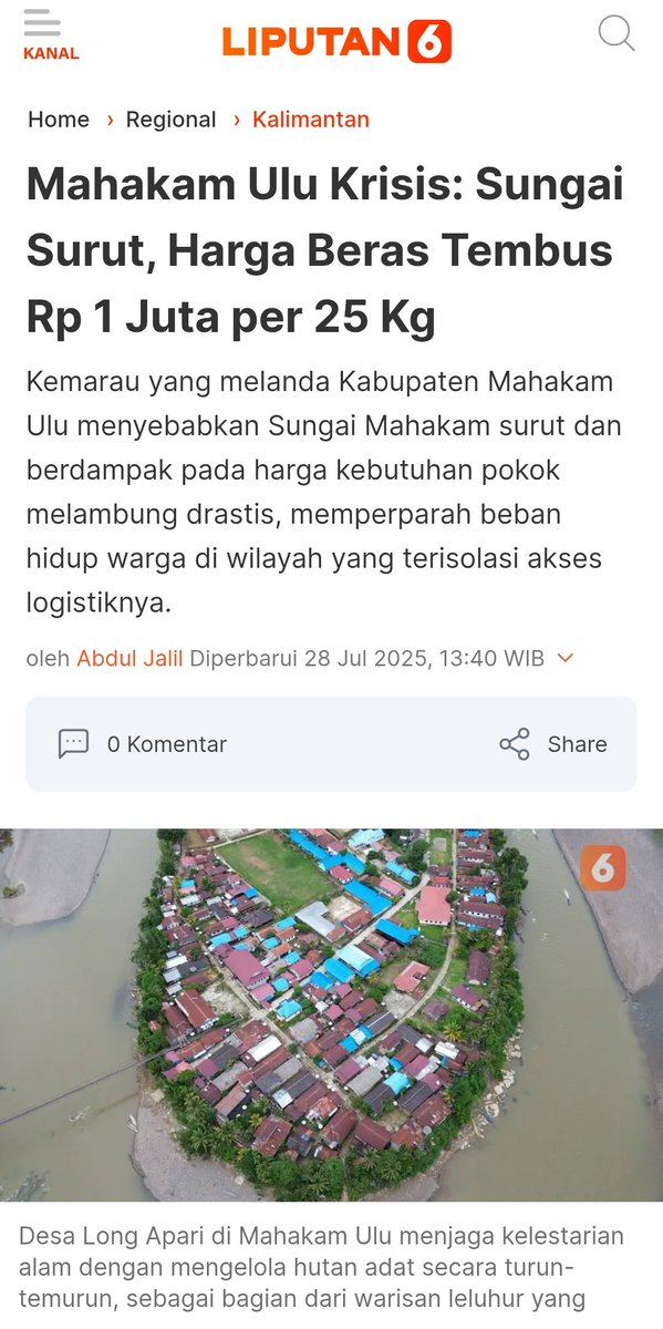 Arif Wicaksono (@arifbalikpapan1) on Twitter photo Mahakam Ulu Krisis: Sungai Surut, Harga Beras Tembus Rp 1 Juta per 25 Kg.
Mahakam Ulu, salah satu Kabupaten di Propinsi Kalimantan Timur.
Bayangkan jadi masyarakat Mahakam Ulu 😭
<a href="/kementan/">Kementerian Pertanian RI</a> Mahakam Ulu Krisis: Sungai Surut, Harga Beras Tembus Rp 1 Juta per 25 Kg.
Mahakam Ulu, salah satu Kabupaten di Propinsi Kalimantan Timur.
Bayangkan jadi masyarakat Mahakam Ulu 😭
<a href="/kementan/">Kementerian Pertanian RI</a>