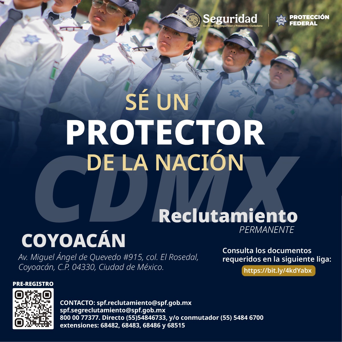 ⭐RECLUTAMIENTO MAQ, CDMX⭐
🙋♀️ Edad para ingresar: De 18 a 65 años 🙋♂️
🇲🇽🫡 ¡Únete a las y los #ProtectoresdelaNación y accede a una carrera con estabilidad económica, formación profesional y beneficios para ti y tu familia! 
👉spf.gob.mx/convocatoria/
 #MásCercaMásSeguros