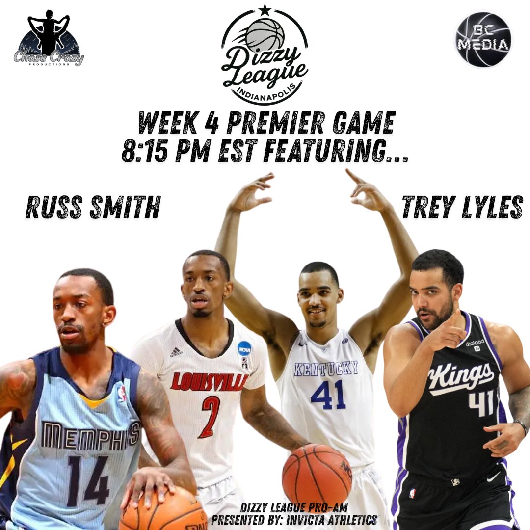 Dizzy Runs Pro-Am (@dizzyruns) on Twitter photo Bluegrass Showdown at Dizzy League!!
Premier Game 8:15pm at Belzer Middle School
Trey Lyles (Kyle Guy Foundation)
vs.
Russ Smith (Hoosier Shooting Academy)
<a href="/KentuckyMBB/">Kentucky Men’s Basketball</a> <a href="/LouisvilleMBB/">Louisville Men's Basketball</a> <a href="/CardChronicle/">Mike Rutherford</a> <a href="/KySportsRadio/">Matt Jones</a>
<a href="/TreyLyles/">Trey Lyles</a> <a href="/TheRussdiculous/">🔮 Russ Smith & The Void 🔮</a>
#Dizzy😵💫 Bluegrass Showdown at Dizzy League!!
Premier Game 8:15pm at Belzer Middle School
Trey Lyles (Kyle Guy Foundation)
vs.
Russ Smith (Hoosier Shooting Academy)
<a href="/KentuckyMBB/">Kentucky Men’s Basketball</a> <a href="/LouisvilleMBB/">Louisville Men's Basketball</a> <a href="/CardChronicle/">Mike Rutherford</a> <a href="/KySportsRadio/">Matt Jones</a>
<a href="/TreyLyles/">Trey Lyles</a> <a href="/TheRussdiculous/">🔮 Russ Smith & The Void 🔮</a>
#Dizzy😵💫