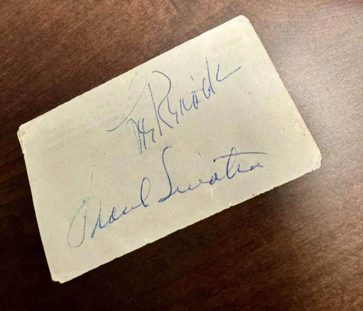 My mom carried this card in her wallet for 50 years after meeting Mr. Sinatra and Ms. Remick in Manhattan in 1967. The tradition continues in her memory...
