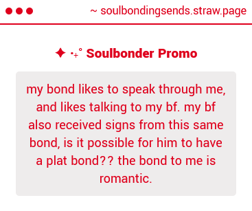 sb_sends's tweet image. Don't see why not? You've basically established a polyamory dynamic and in polyamory, all members do not need to be in romantic relationships w/ each other!
With me & my meatspace partner, they're some bonds we are both partnered with and some of them only one of us is. -π