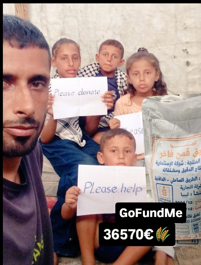 When hunger looms over our homes in Gaza, children's tears fall silently Today, we need your support to buy flour Without it, we won't be able to survive Only 205€ separate us from the hope of a decent life I apologize for the insistence but life requires us to ask for your help
