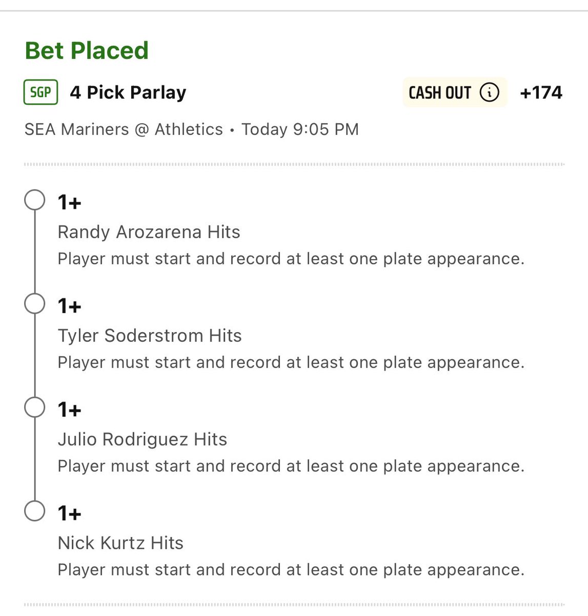 Here’s some late night adds:
Soderstrom and Arozarena are both in weak spots and hit the pitch mix well in their matchup. I also went heavy on the hit parlay. I feel like we see a lot of runs tonight