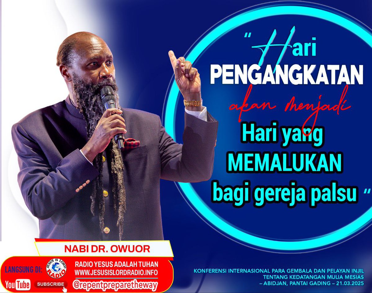 Matius 7 : 23
Pada waktu itulah Aku akan berterus terang kepada mereka dan berkata: Aku tidak pernah mengenal kamu! Enyahlah dari pada-Ku, kamu sekalian pembuat kejahatan.
Persiapkan jalan.
Takutlah akan Allah.
Jadilah kudus.
Mesias akan datang.