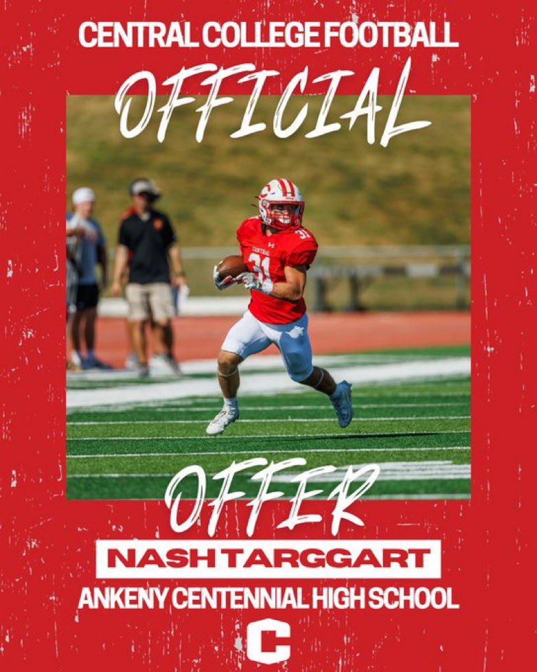 After a great conversation with <a href="/CoachTimLydon/">Tim Lydon</a>, I’m blessed to receive an offer and opportunity to play college football at Central College. <a href="/CentralDutchFB/">Central Football</a>