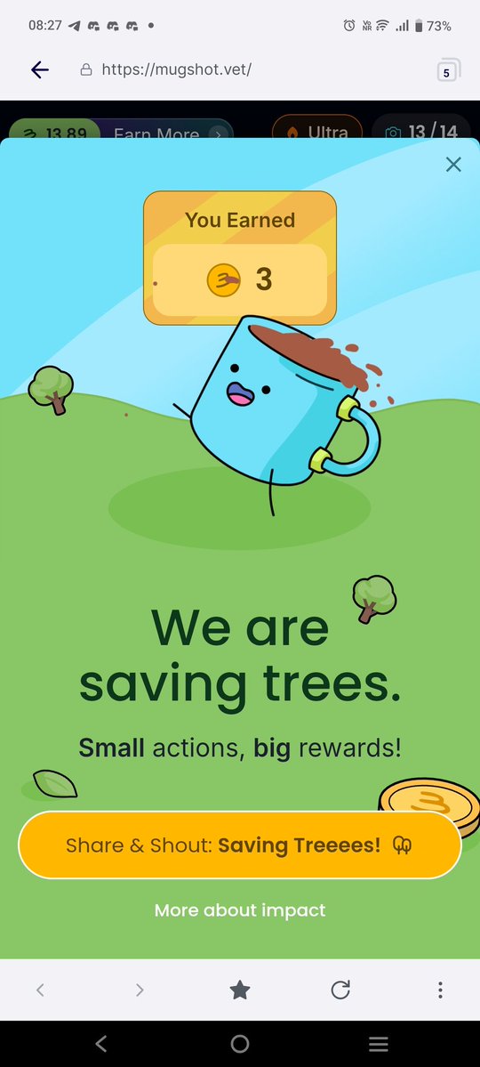 BeautyFree7's tweet image. π Just earned #B3TR with @mugshot_vet by sipping sustainably! πΏβοΈ Snap your eco-mug & join the movement.
π mugshot.eco
#MugshotDapp #Vechain #VeBetterDAO