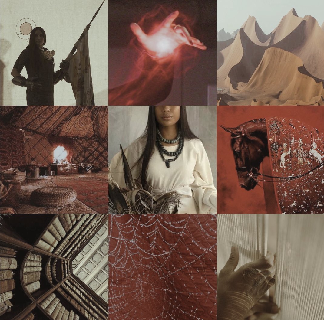 made moodboards for the MC of my dear Colombian GoT x ATLA fantasy book because I’ve been writing the world building document ✨🩸🌞🧶