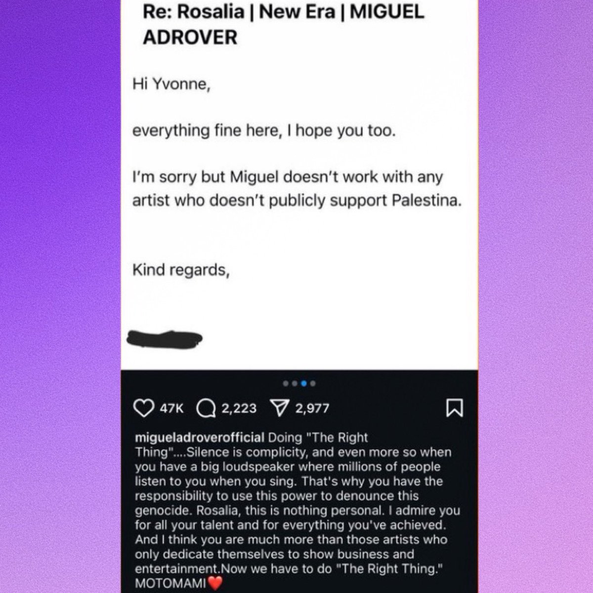 ThePopBakes's tweet image. Fashion designer Miguel Adrover says he is no longer working with ROSALÍA due to her silence on Palestine.
Even though the singer has been very vocal about her support for Palestine before.
