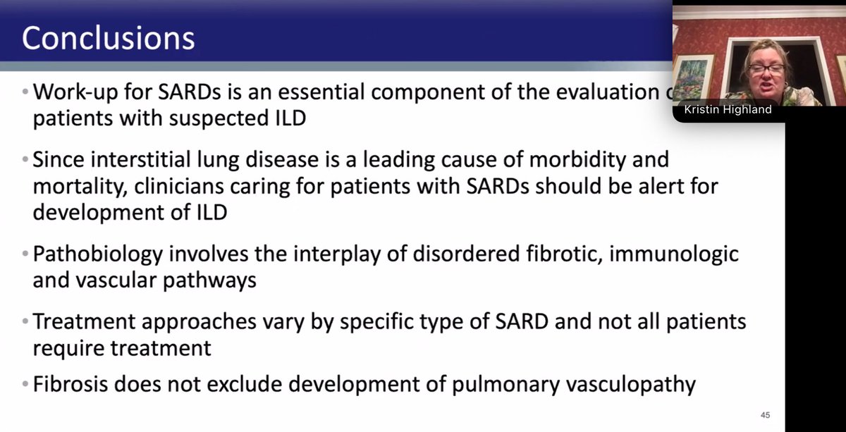 USSONAR_Rh's tweet image. Dr Highland w/ excellent overview of ILD associated with systemic autoimmune rheumatic disease (SARD). Patients with NSIP consider SARD until proven otherwise, UIP in RA. Remember PFTs alone can miss ILD! Thank you @AstraZeneca for the med ed grant for this talk
#Rheum #ILD