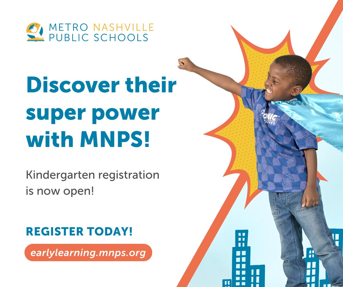 There's still time to register for kindergarten for the 2025-26 school year.  Kindergarten is an exciting experience and serves as a vital foundation for your child's future. 

For information on MNPS kindergarten registration visit: earlylearning.mnps.org/kindergarten