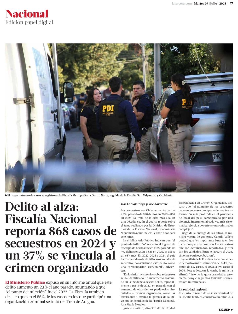 ChilePortadas's tweet image. 📰 Delito al alza: Fiscalía Nacional reporta 868 casos de secuestros en 2024 y un 37% se vincula al crimen organizado
#Cadem #Jara #DC #Kaiser #Kast #Matthei #Parisi #Boric #Sichel #Cooper