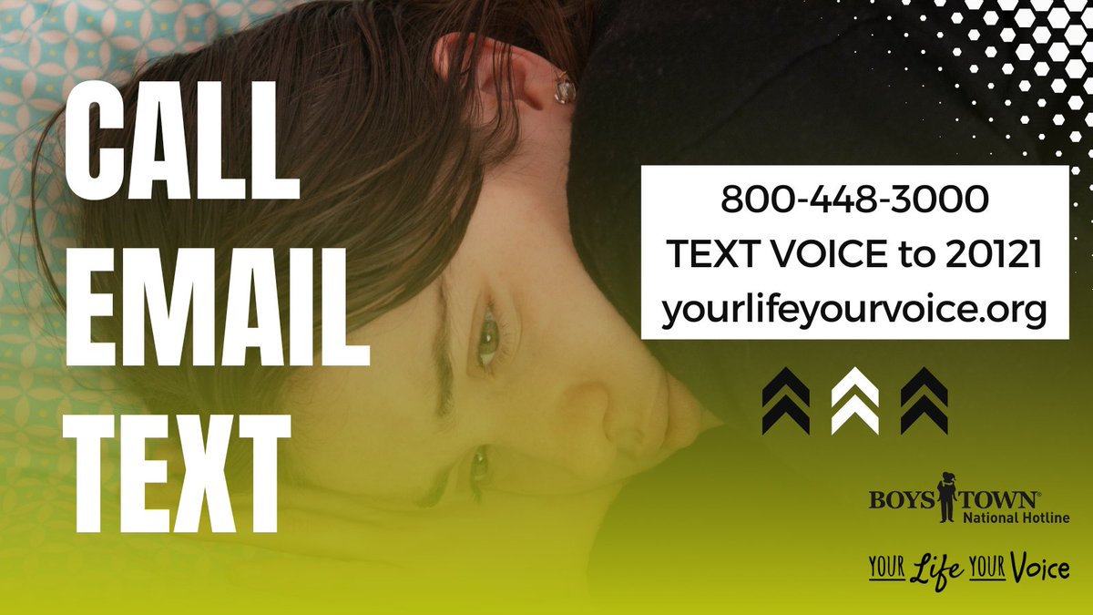 If you’re not sure who to talk to about your problems, you always have us. Our hotline specializes in talking with kids, teens, and young adults. Call 800-448-3000 or TEXT VOICE to 20121. yourlifeyourvoice.org