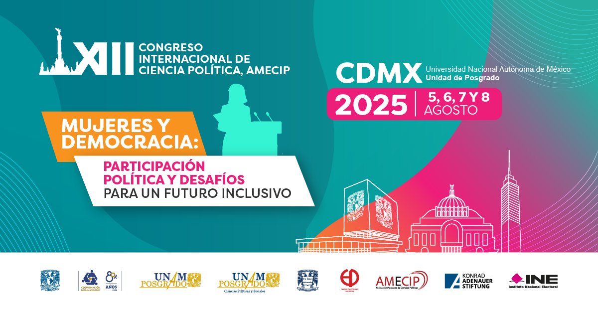kasmexiko's tweet image. 📢 ¡Participa en el XIII Congreso Internacional de Ciencia Política!
🗓️ 5 al 8 de agosto | 📍UNAM
Reflexiona junto a especialistas sobre participación política, paridad, violencia de género y desafíos democráticos.
🔗 congreso.amecip.com
#CongresoAMECIP2025 #KASMéxico