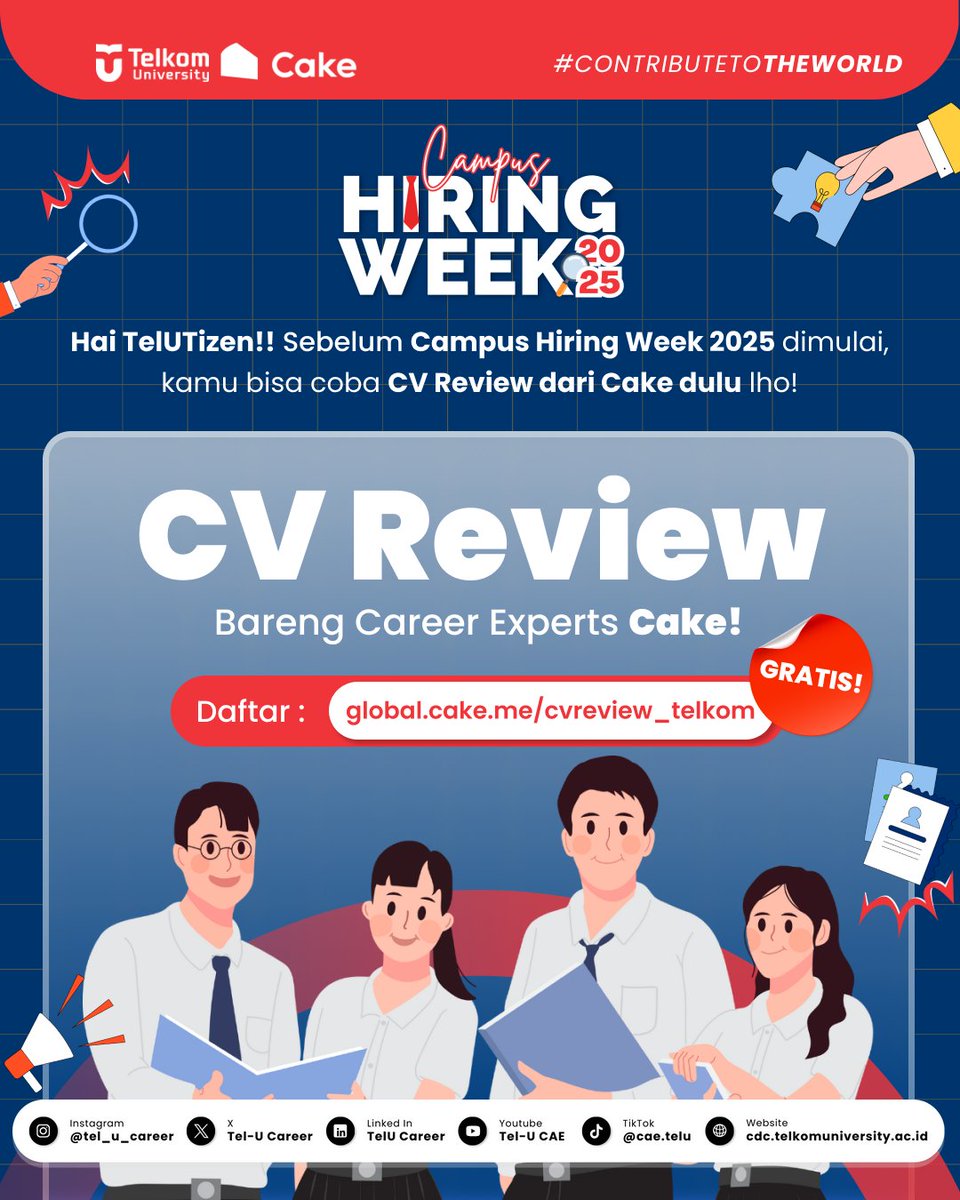 TelUCareer's tweet photo. ๐ Daftar sekarang di: https://t.co/Ly35ZlPpCq
Jangan sampai kelewatan, ya!
#TelUCareer #CampusHiringWeek2025 #CVReview #Cake #CareerReady #TelUTizen #SiapKerja #CareerPreparation #TelkomUniversity https://t.co/tLDiTap2uA