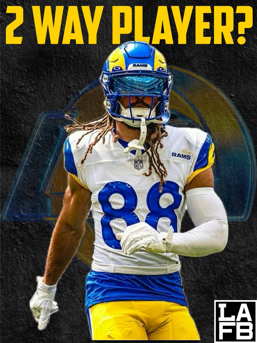 LAFBNetwork's tweet photo. Jordan Whittington getting reps with the DBs during warmups. Could the 6th-rounder follow a Travis Hunter path? #RamsCamp #JordanWhittington #TwoWayPlayer #NFLTrainingCamp #MobSquad #LAFB https://t.co/cGpqMxlkHw