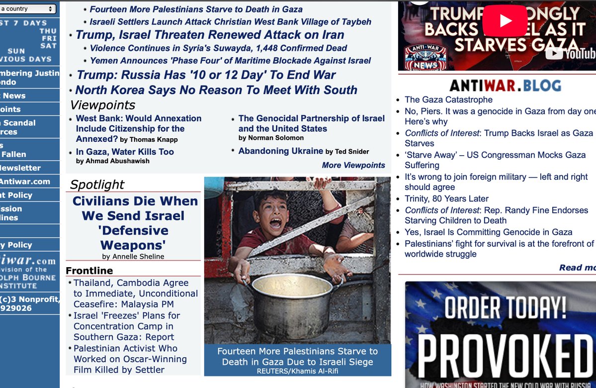 AntiwarNews's tweet image. 12:00amET:
📷Netanyahu To Propose Plan To Annex Gaza
📷Israeli Forces Kill 98 in Gaza Over 24 Hours
Viewpoints: @thomaslknapp @AnnelleSheline @normansolomon and more.
Also at midnight: Antiwar News with @DecampDave.
Subscribe Today:
youtube.com/@AntiwarNews