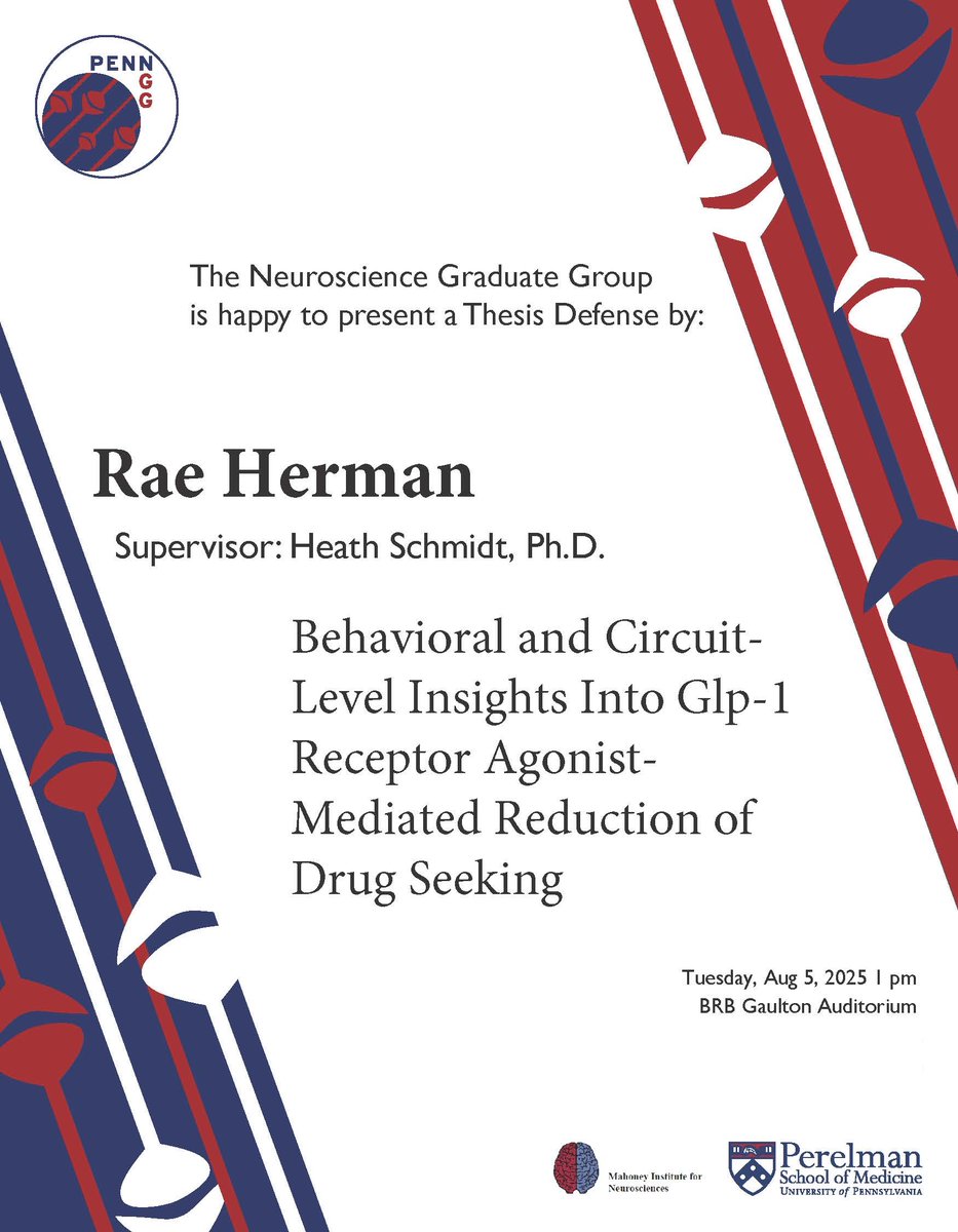 #NGG is proud to present our next Thesis Defense given by Rae Herman of the Schmidt Lab! Please join us in person or virtually (DM us for the link) on 8/5. Best of luck, Rae! #PhAlmostDone 🥳