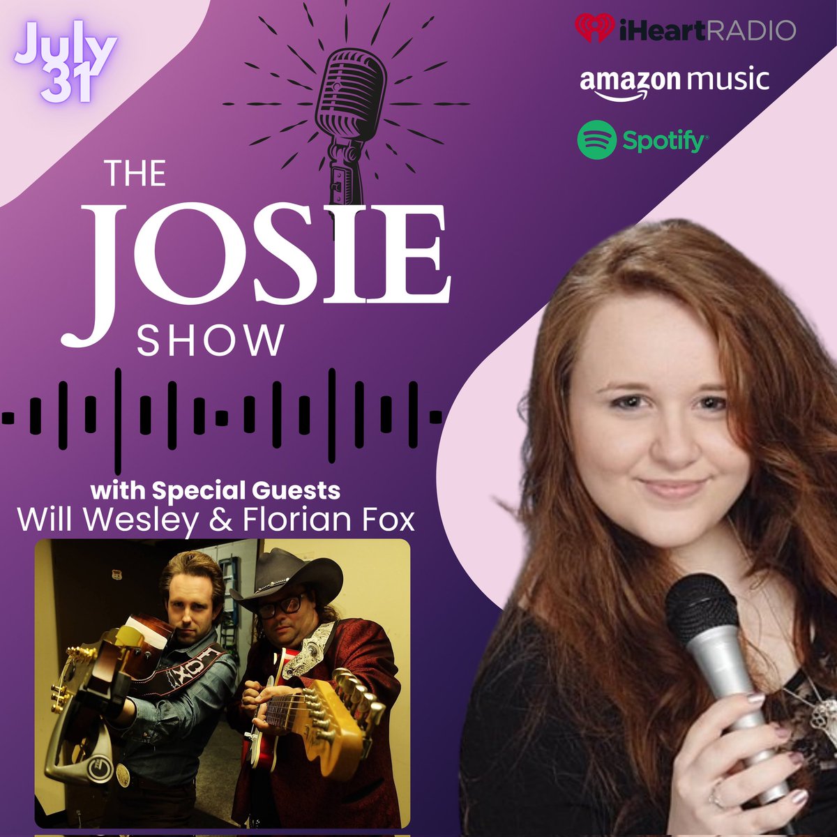 UPCOMING: Thursday (July 31st) I'll bring you my interview with Will Wesley and Florian Fox on The Josie Show. We had such a great conversation about their projects together and their solo works as well.  So you will definitely want to tune in for this one!