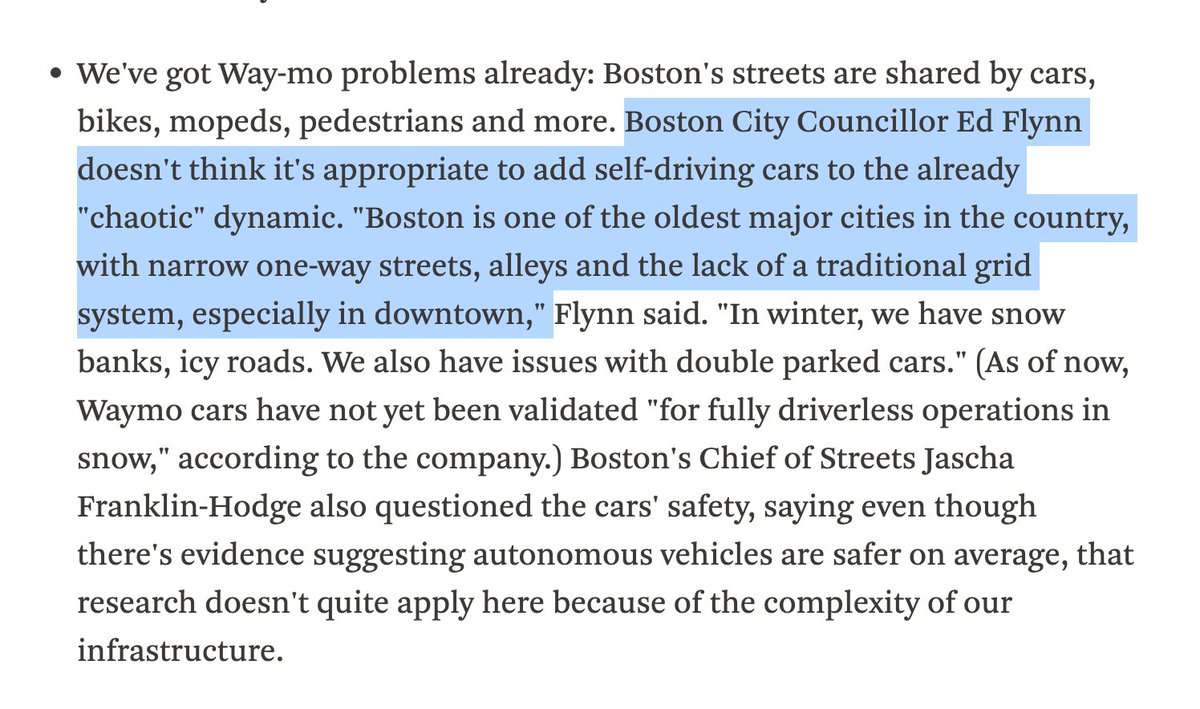 Boston City Council looking to ban self-driving cars, even though they're safer.

As a bike commuter, I'd much rather be next to a Waymo than the average Boston driver.