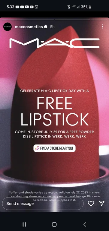 USCCStrategy's tweet image. #Free FULL Sized #MAC #Lipsticks At MAC Stores (7/29 Only) 
instagram.com/maccosmetics/