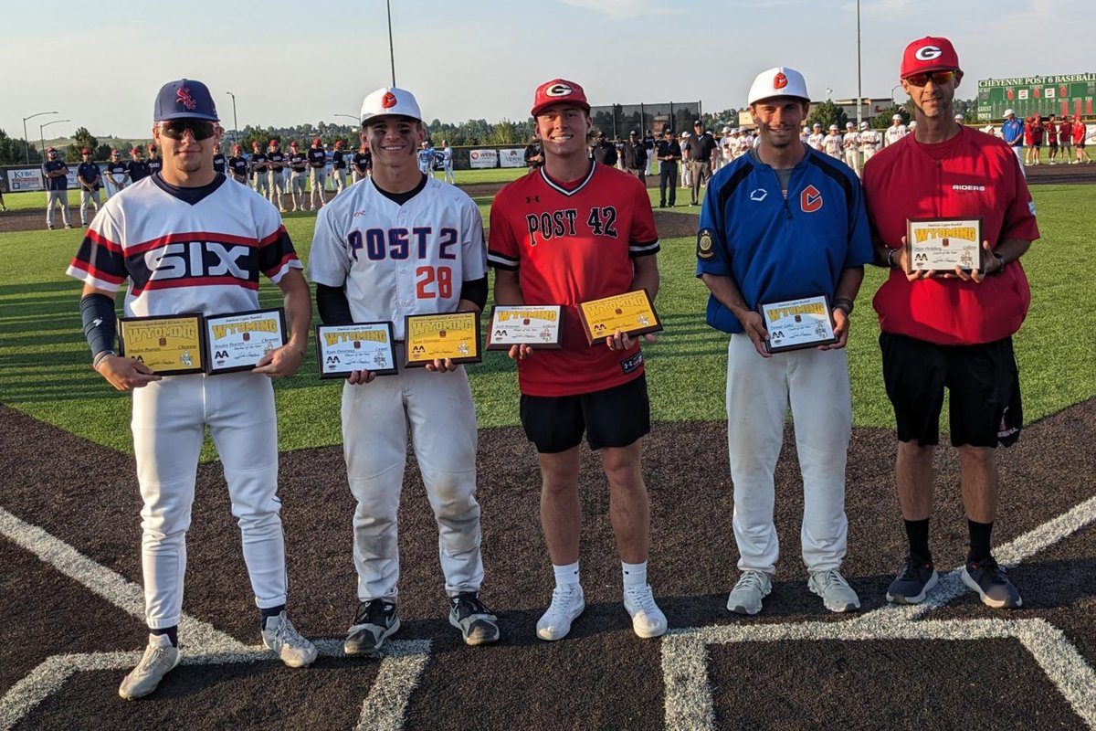 The 2025 AA Wyoming Am. Legion Baseball special award winners:
Pitcher of the Year =  Pearson (Sixers)
Co-Players of the Year = Deveraux (Oilers) &amp; Peterson (Riders)
Co-Coaches of the Year = Tannar Galey, Casper Oilers &amp; Nate Perleberg, Gillette Riders.
Congrats to all 5 honorees