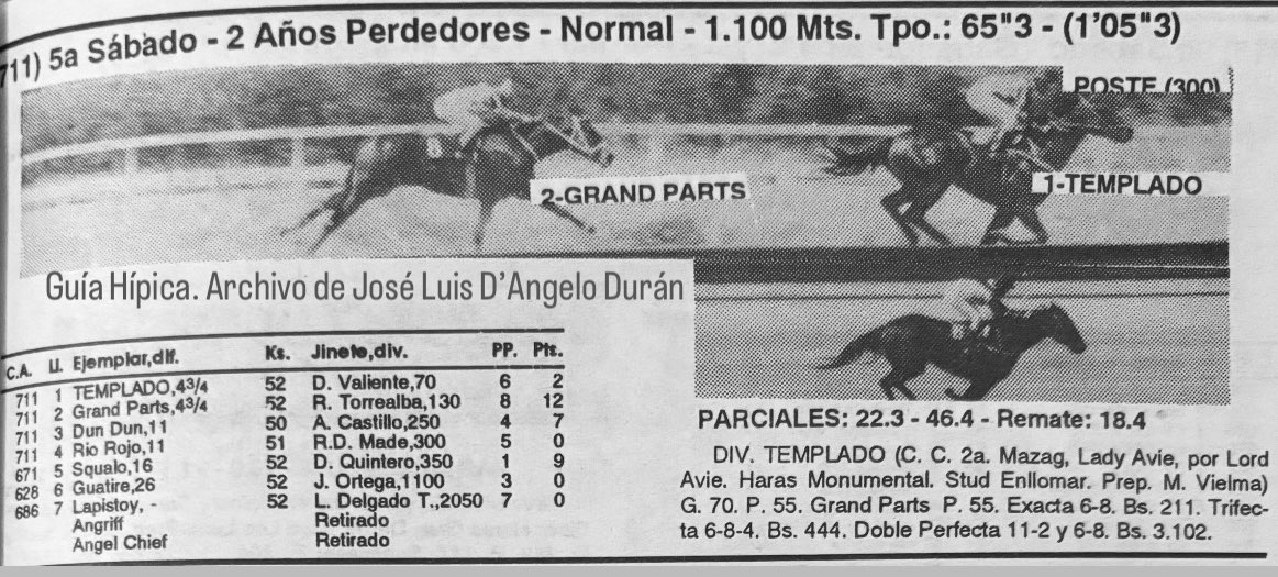 29 de julio de 1995 debutó ganando en La Rinconada el dosañero TEMPLADO en 1100 pesando 500 kilos con Douglas Valiente y Manuel Vielma, por MAZAG de Haras Monumental, propiedad del Stud Enllomar de Enrique Llórente y Miguel Ángel Riccio, Campeón Dosañero y ganador clásico en USA