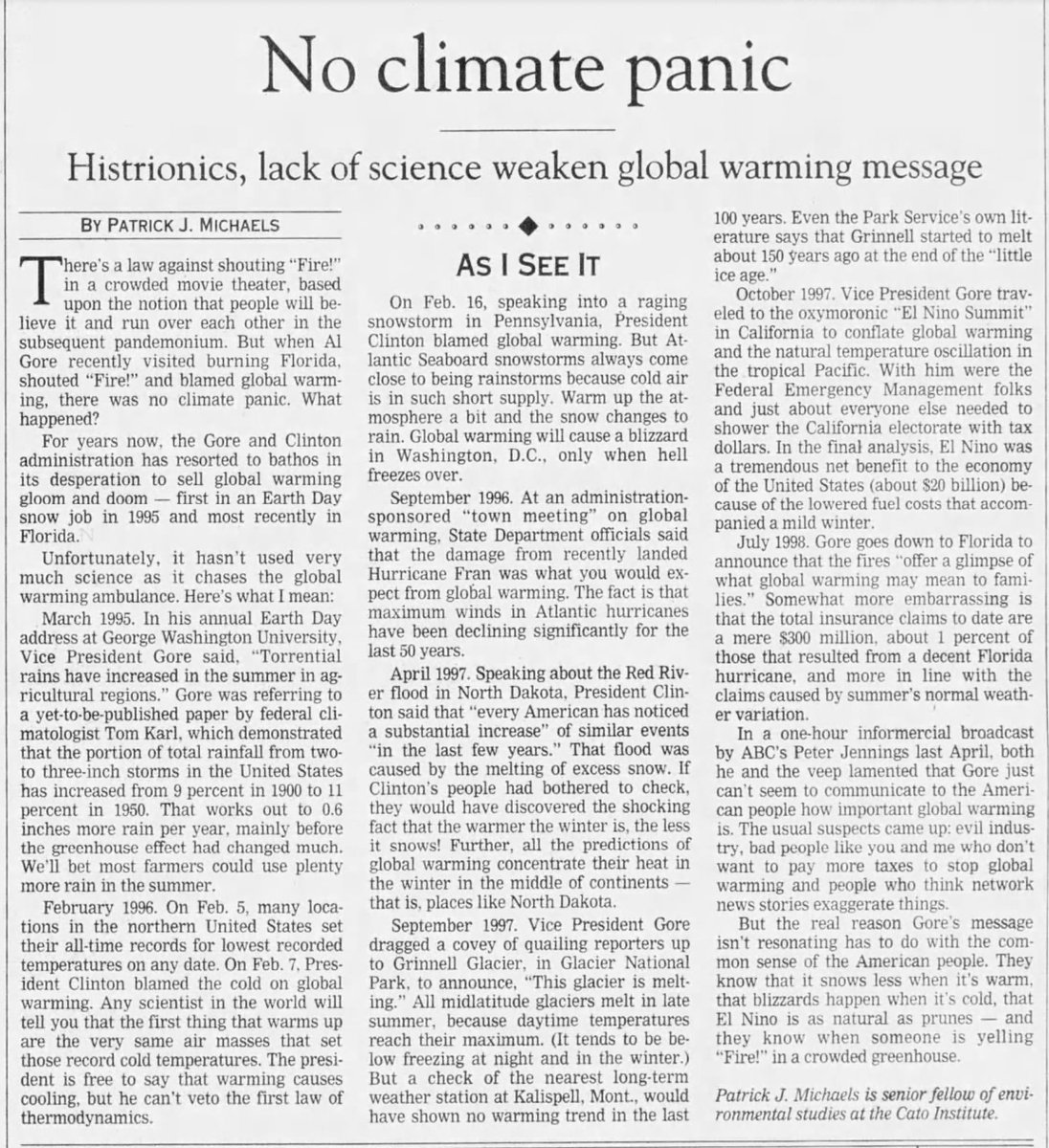 27 years ago today: The late great Pat Michaels roasted Al Gore and his climate hoax for never being correct or honest about anything.