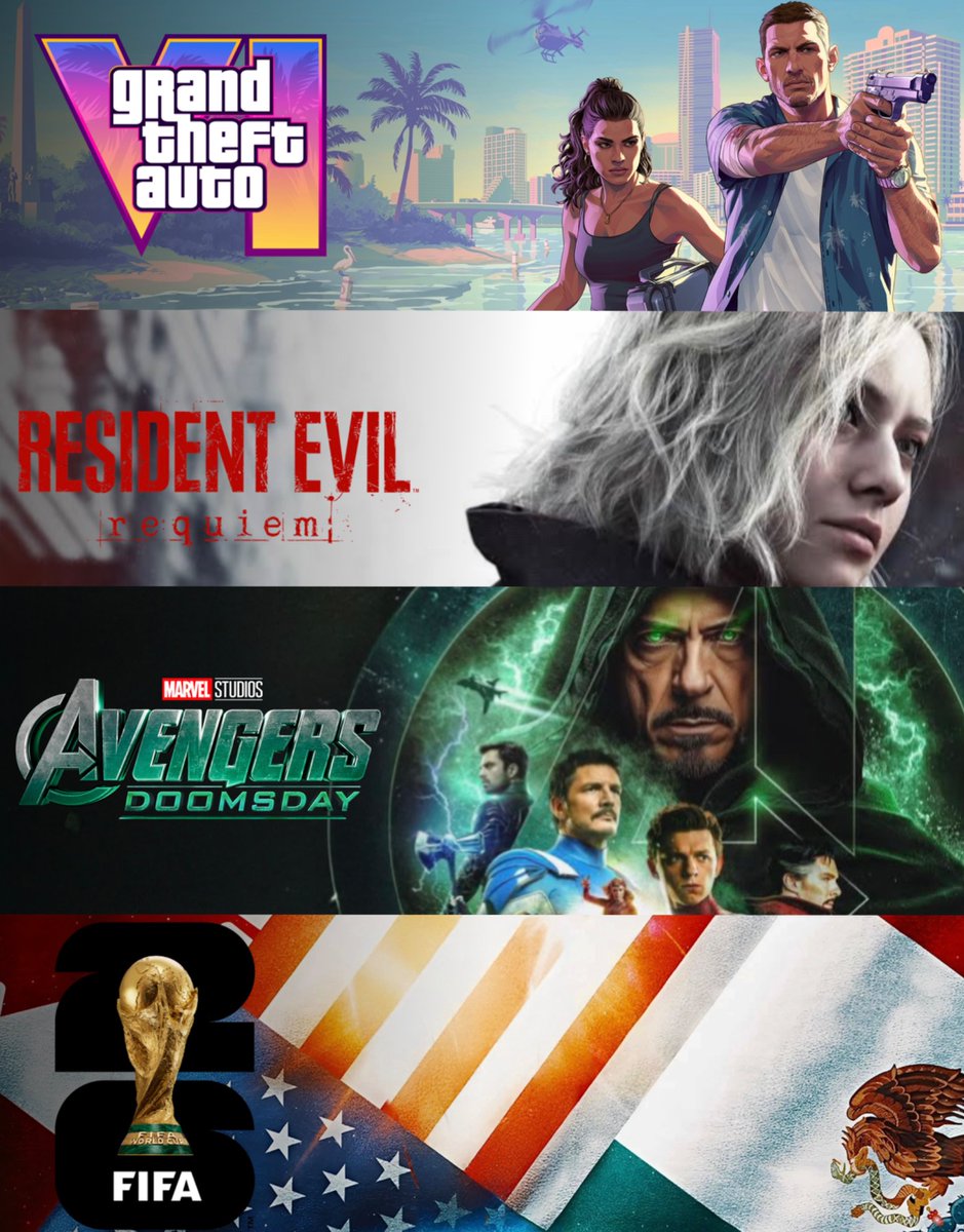 In 2026:
- GTA 6 goes back to Vice City
- Resident Evil 9 returns to Raccoon City
- Avengers Doomsday unites the multiverse
- World Cup heads back to North America

This is just the beginning.