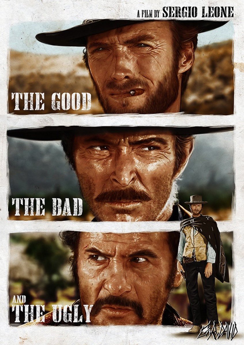 Anoche volví a ver esta gran "epopeya" western. Un detalle que siempre me llama la atención es que el mejor personaje de lejos es El Feo, es el único que tiene una historia detrás, una sección de la película que explica quien es y que El Bueno entiende y le hace "tomar cariño"