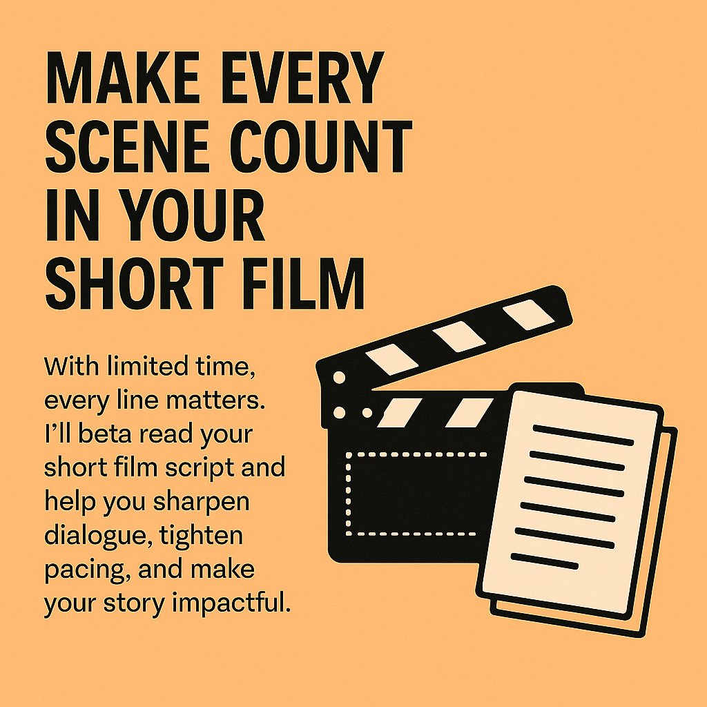 BetaReadScripts's tweet image. Make Every Scene Count in Your Short Film
With limited time, every line matters. I’ll beta read your short film script and help you sharpen dialogue, tighten pacing, and make your story impactful.