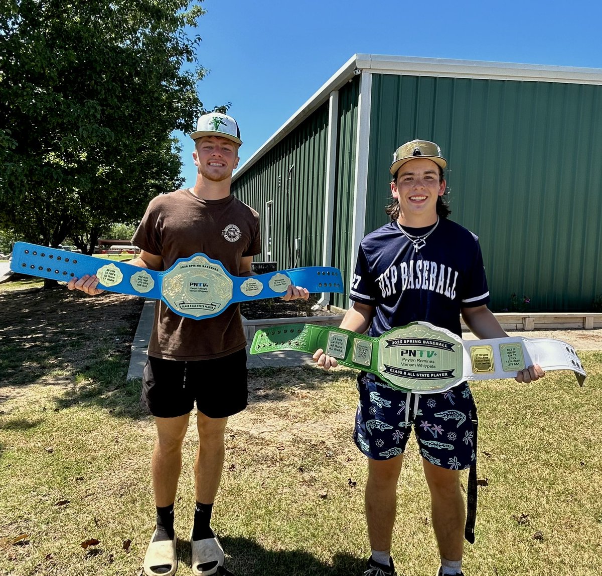 PrepNation_TV's tweet image. #OKPrepStory: Devyn Fullbright and Payton
Romines of the Varnum Whippets pose with
their 2025 Class B Spring Baseball All State
Awards. Congratulations! #PNTVElite